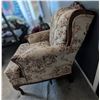 Image 2 : Vintage Upholstered Armchair w/ Floral Pattern & Carved Wood Accents