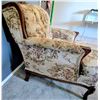 Image 3 : Vintage Upholstered Armchair w/ Floral Pattern & Carved Wood Accents