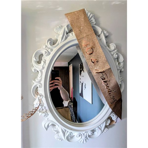 White Oval Antique-Inspired Wall Mirror with Ornate Frame
