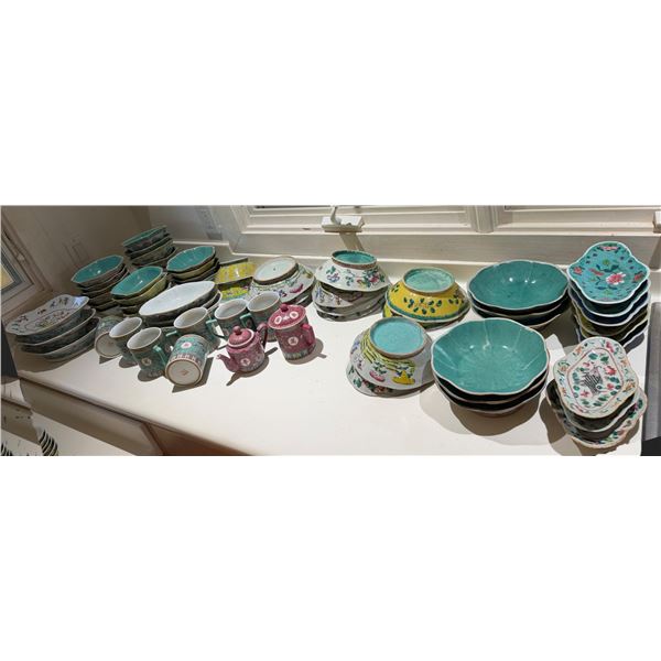 Multiple Chinese Dishware:  Serving & Footed Bowls, Mugs, Trays, Famille Rose Shallow  Dishes, etc w