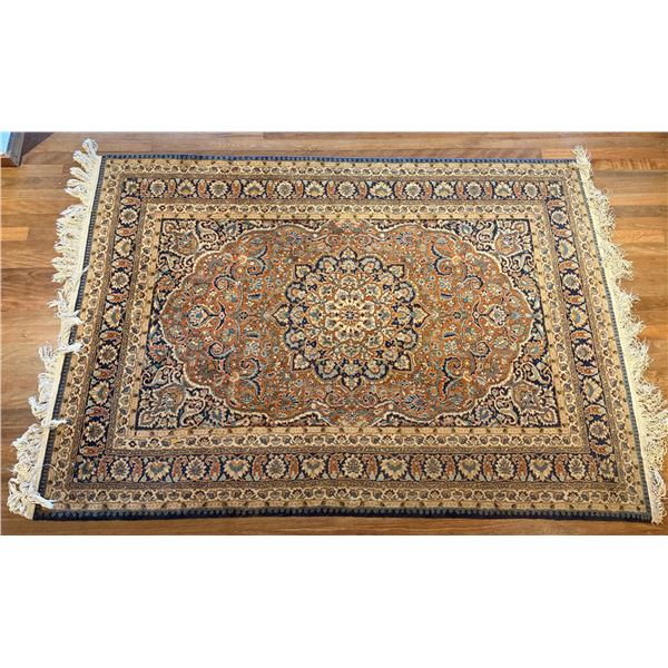 Vintage Hand-Woven Persian Style Area Rug w/ Floral Motif & Fringed Edges 78" x 53"
