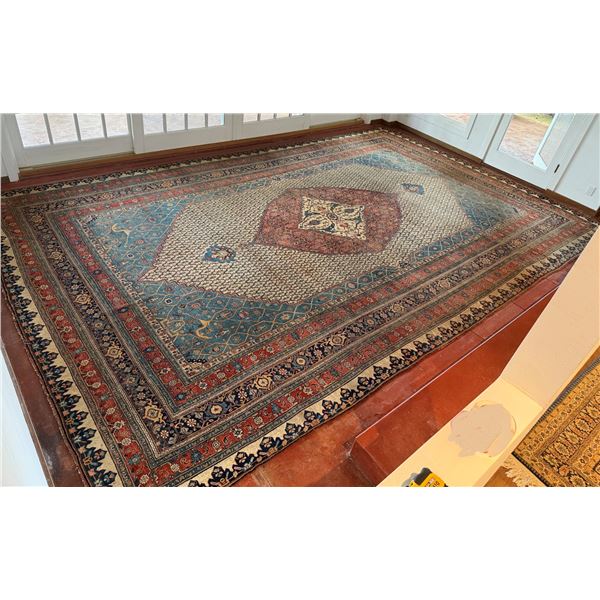 Vintage Hand-Woven Persian Style Area Rug w/ Geomatic Pattern & Floral Bands 222" x 135"