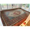 Image 2 : Vintage Hand-Woven Persian Style Area Rug w/ Geomatic Pattern & Floral Bands 222" x 135"