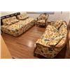 Image 1 : Carved Wood-Framed 3-Seat Sofa w/ Matching Chair & Upholstered Daybed, Misc Sizes