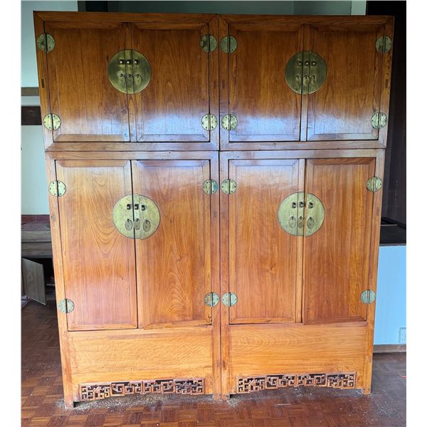 Wooden 8-Door Cabinet w/ Metal Hardware, Inside Shelving & Drawers 80" x 21" x 98"H
