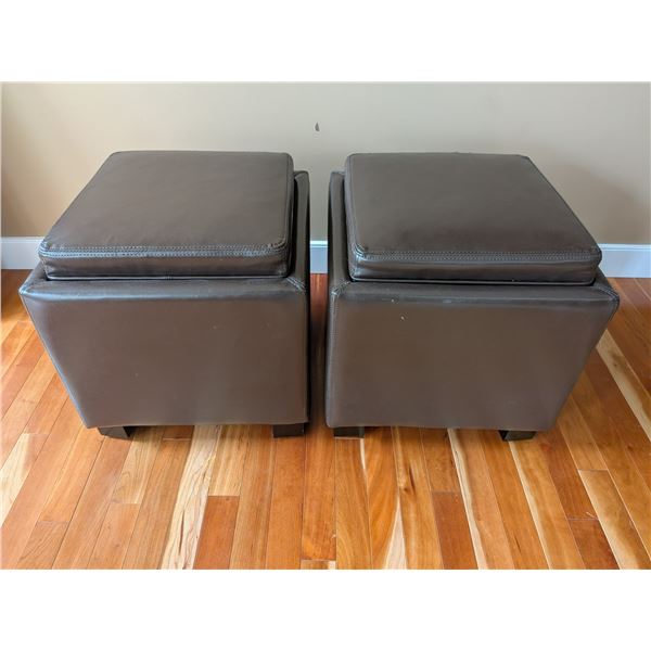 Two Brown Foot Stool Storage Ottomans