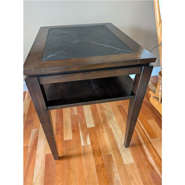 Wood and Leather Top Side Tables x 2