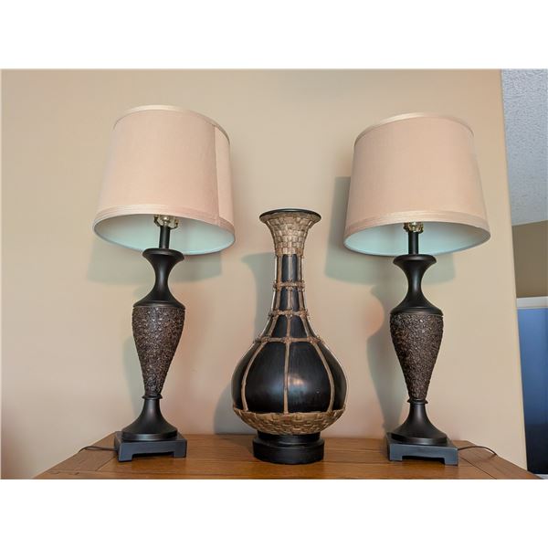 Two Table Lamps and a Vase