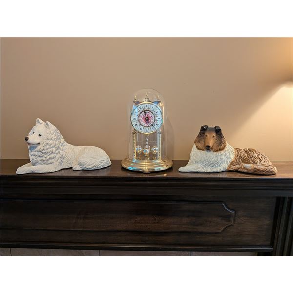 Sandicast Collie and Samoyed & Bulova Clock