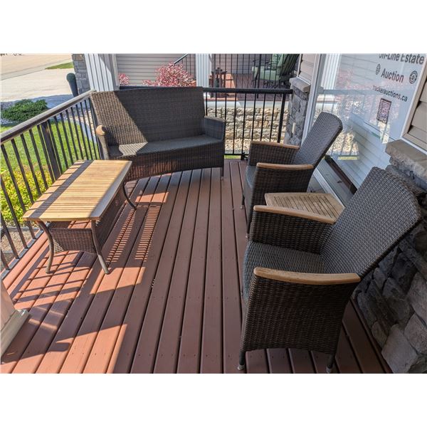 Brown Wicker Patio Set with Wood Accent