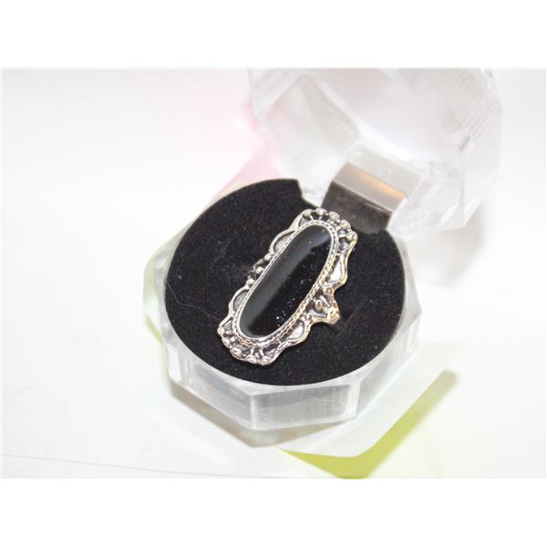 SZ. 6 SP. ART DECO FILIGREE F. BLACK ONYX RING