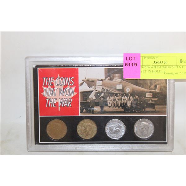 1942-1945 WWII CANADA 5 CENTS COIN SET IN HOLDER