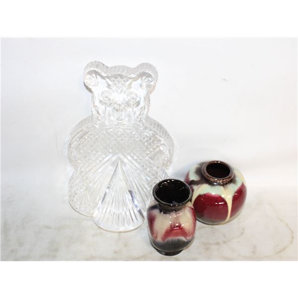 WATERFORD CRYSTAL BEAR BOOKEND 2 W/GERMANY VASES