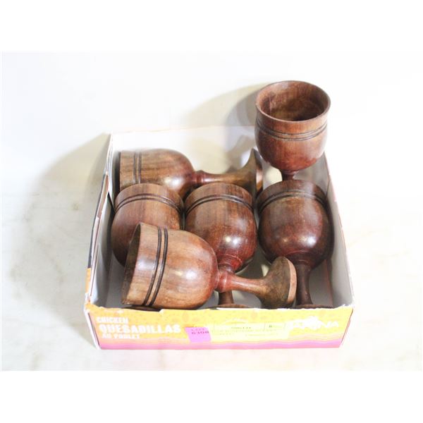 6 VINTAGE HANDMADE WOODEN WINE GOBLETS