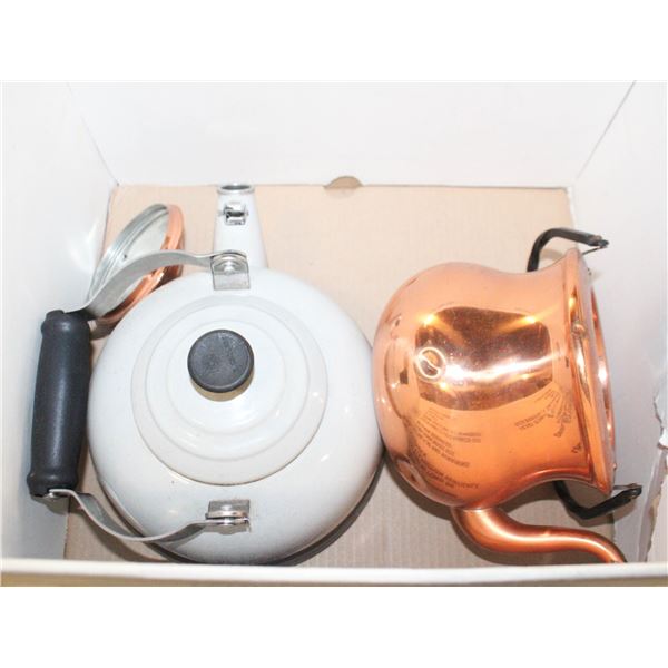 LE CREUSET & COPPER WATER KETTLES TOGETHER AS
