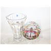 Image 1 : MARKED HAND BLOWN 10” H VASE & DRAGONFLY SUN