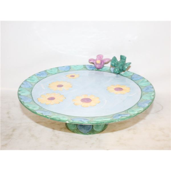 1997 HAND PAINTED BIRD CAKE PLATE