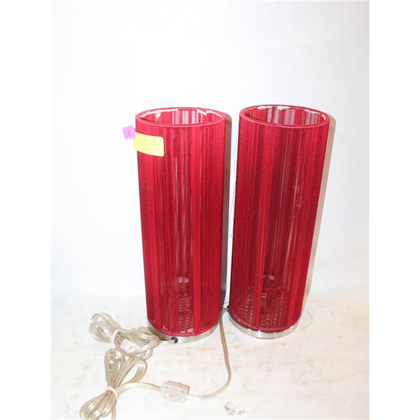 PAIR OF MAROON MODERN STYLE LAMPS