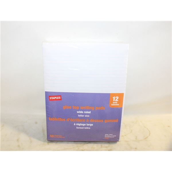 12 PADS OF WHITE LINED WRITING PAPER PADS