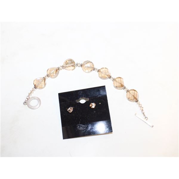 STERLING BRACELET WITH AMBER CRYSTALS AND