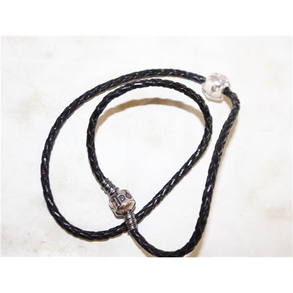 PANDORA LEATHER BRACELET W/ CHERRY BLOSSOM CHARM