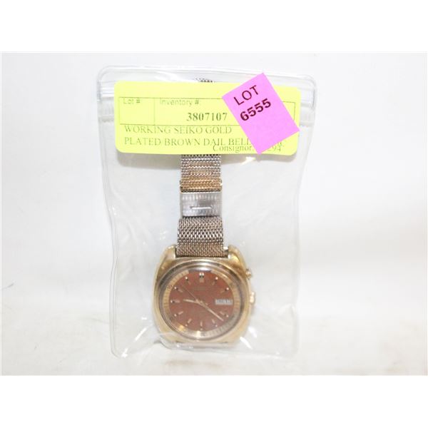 WORKING SEIKO GOLD PLATED/BROWN DAIL BELL-MATIC