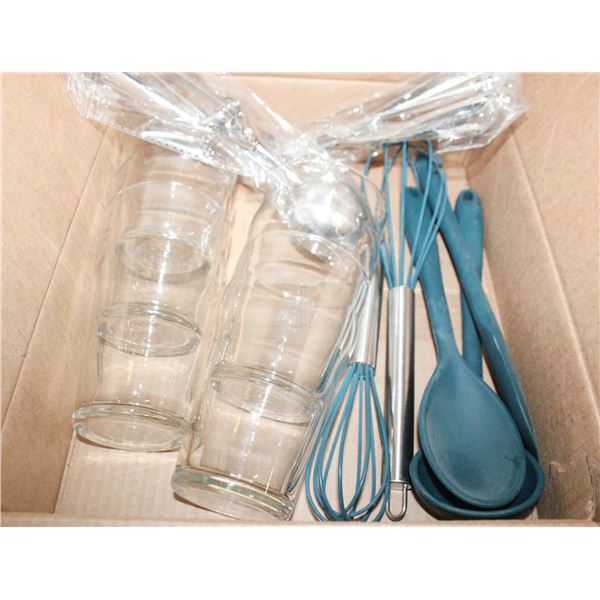 5 GLASSES FOR FLOATS AND KITCHEN UTENSILS