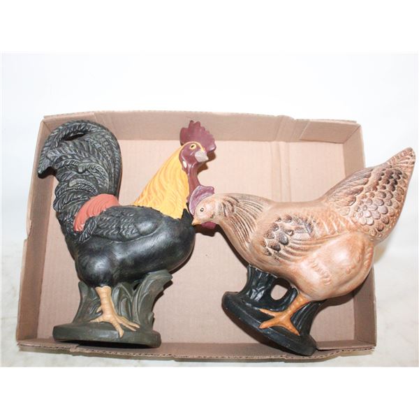 DECORATIVE CERAMIC ROOSTER & CHICKEN
