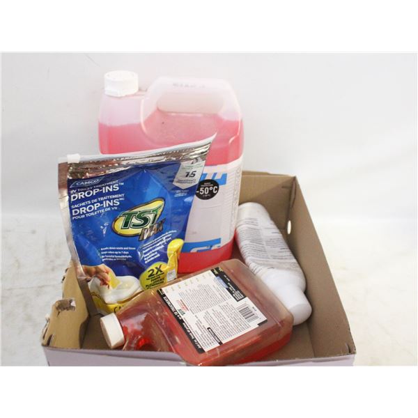 ASSORTED RV CHEMCALS-FRESH WATER TANK, BLACK-