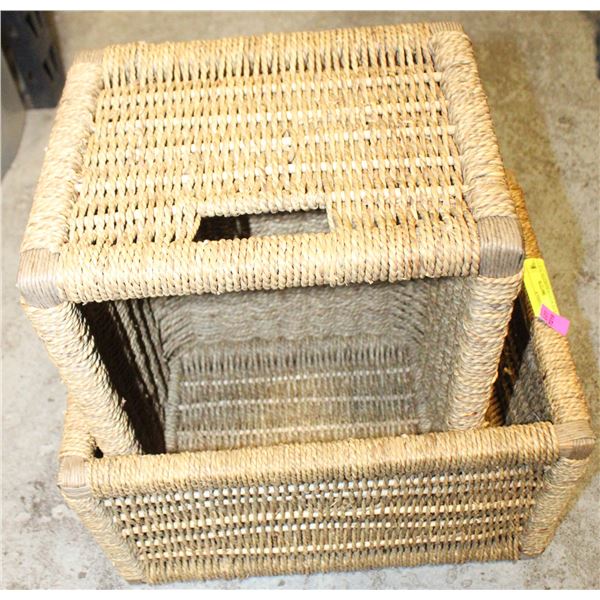 WICKER WOVEN BASKETS- 15 X 11 X 9- SET OF 2