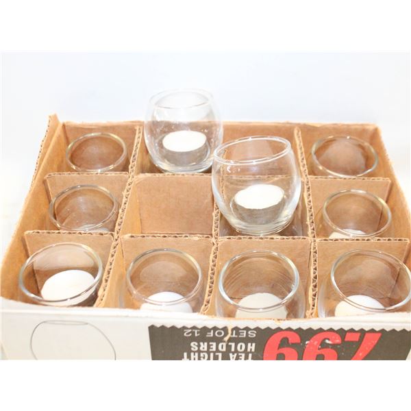 NEW QTY 12 GLASS TEA LIGHT HOLDERS