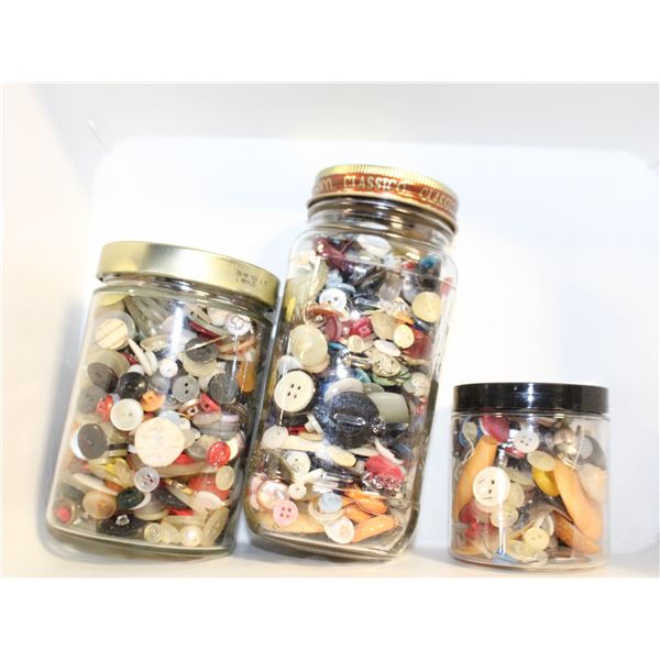 3 JARS OF ASSORTED BUTTONS