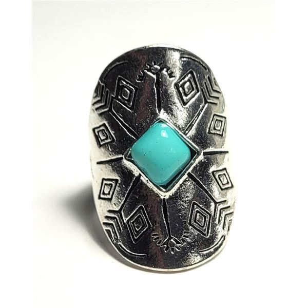 23) SILVER TONE WIDE TURQUOISE SIZE