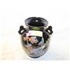 Image 1 : VINTAGE VASE BLACK WITH PEACOCKS/FLOWERS, GOLD RIM