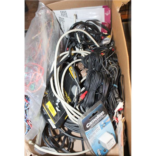 BOX OF VINTAGE AND UNUSED CABLES/PATCH CORDS/ETC