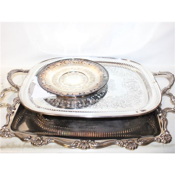 3 ANTIQUE/VINTAGE SILVER PLATED TRAYS