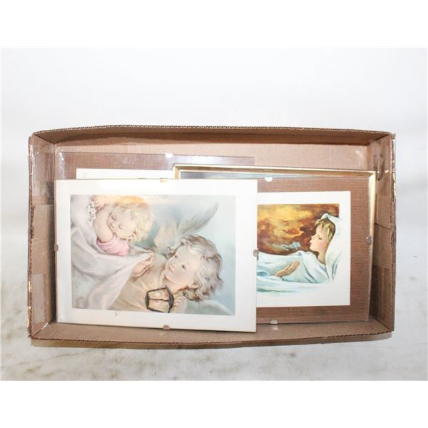 5 VTG. FRAMED PRINTS OF ANGELS & CHILDREN