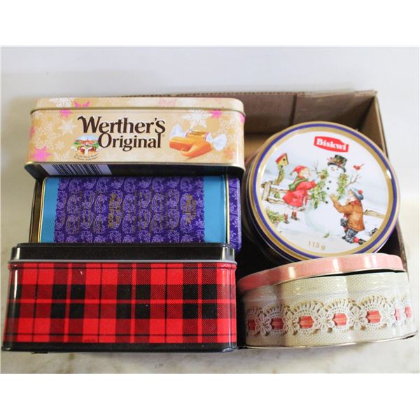 BOX OF 6 VTG. TINS