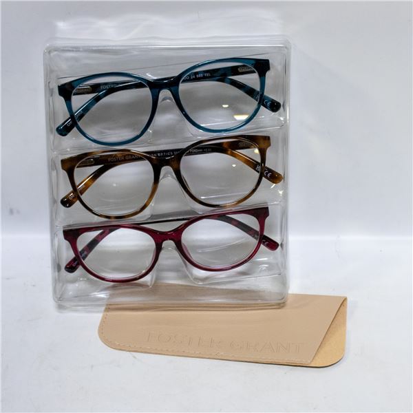 NEW 3 PK OF FOSTER GRANT READING GLASSES +2.00 - B