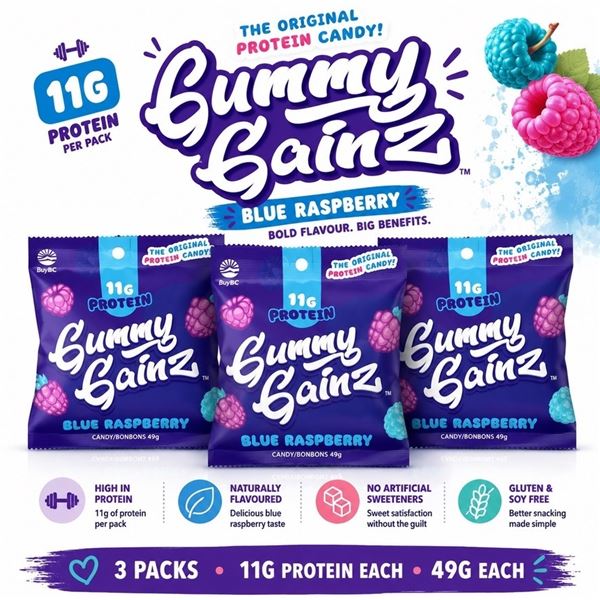 3 GUMMY GAINZ BLUE RASPBERRY 11G PROTEIN 49G
