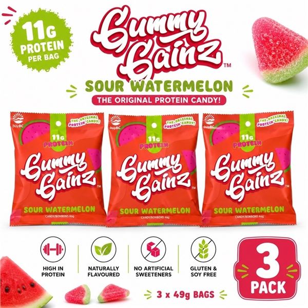 3 GUMMY GAINZ SOUR WATERMELON 11G PROTEIN 49G