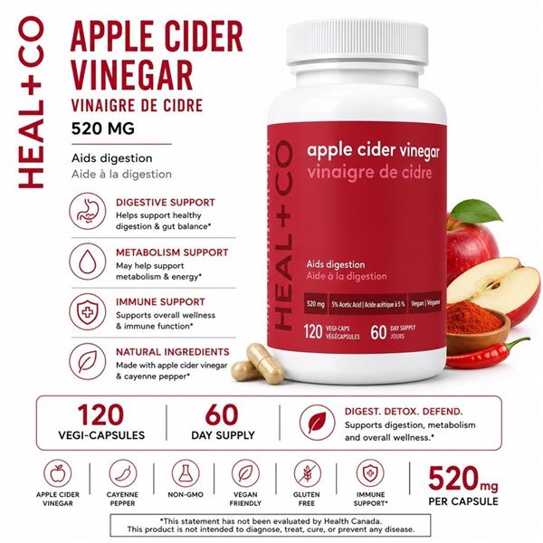 HEAL + CO APPLE CIDER VINEGAR 520MG 120 CAPS
