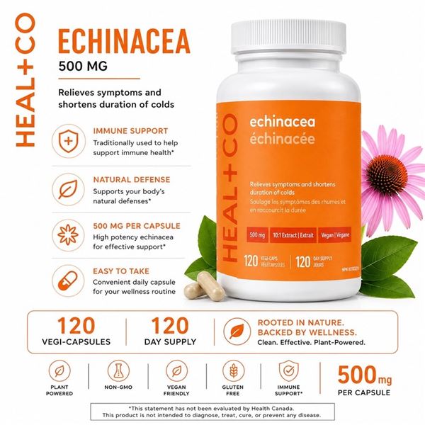 HEAL + CO ECHINACEA 500MG 120 CAPS BB 05/28