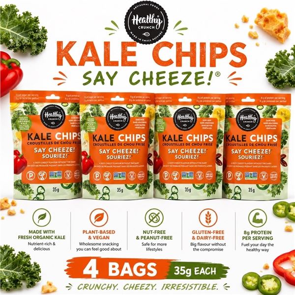 4 BAGS HEALTHY CRUNCH KALE CHIPS SAY CHEEZE