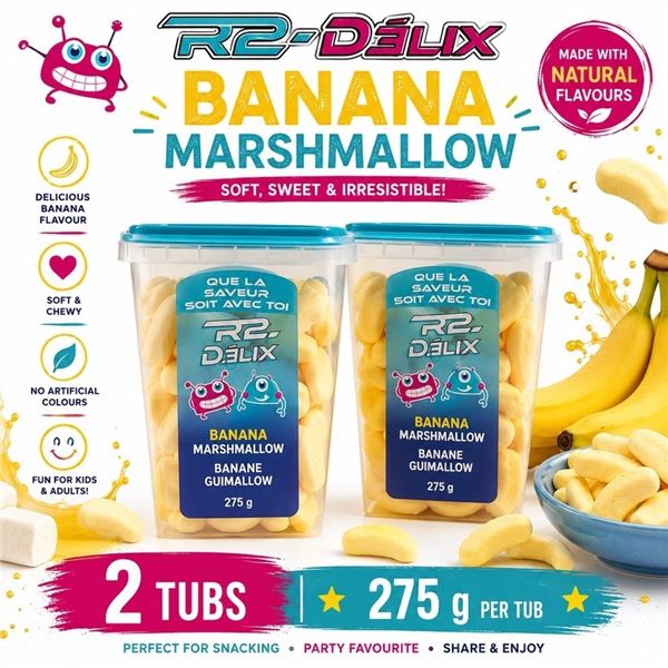 2 TUBS R2-DELIX BANANA MARSHMALLOW 275G BB 09/26