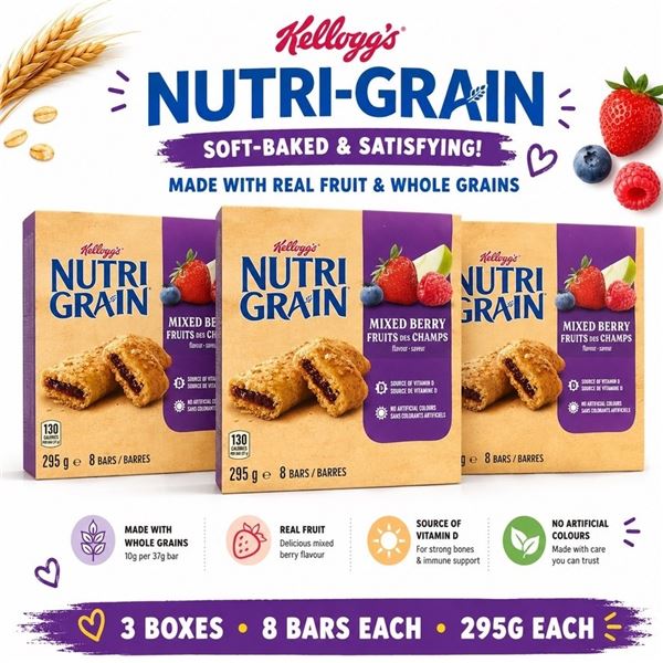 3 NUTRI-GRAIN MIXED BERRY 295G BB 06/26