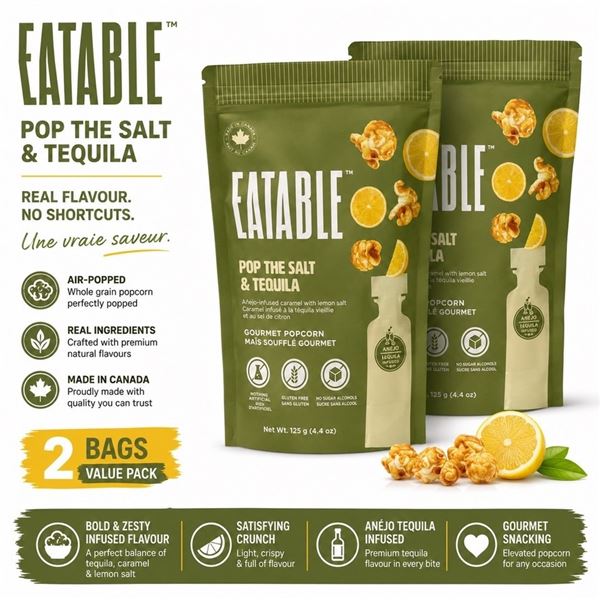 2 BAGS EATABLE POP THE SALT & TEQUILA BB 05/26