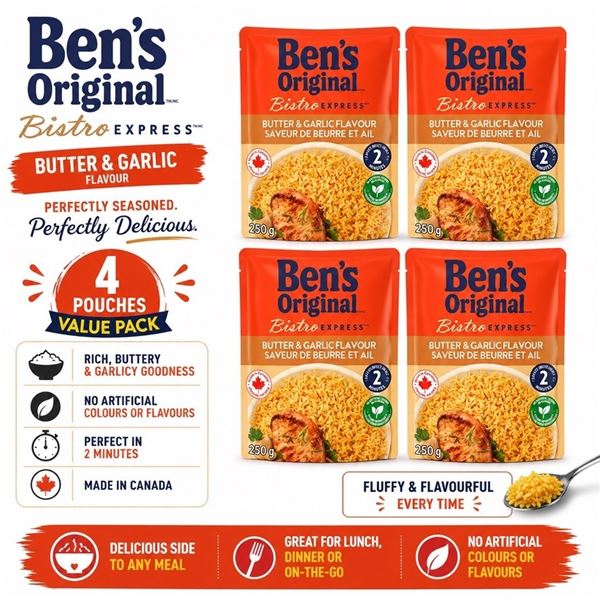 4 POUCHES BENS ORIGINAL BUTTER GARLIC RICE 08/26