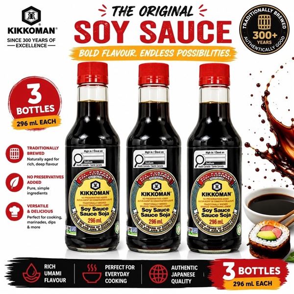 3 KIKKOMAN SOY SAUCE 296ML BB 09/28