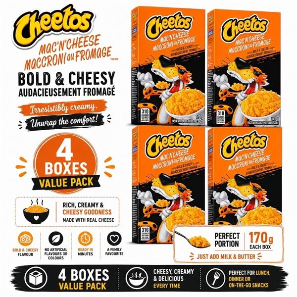 4 BOXES CHEETOS MAC N CHEESE BB 07/26